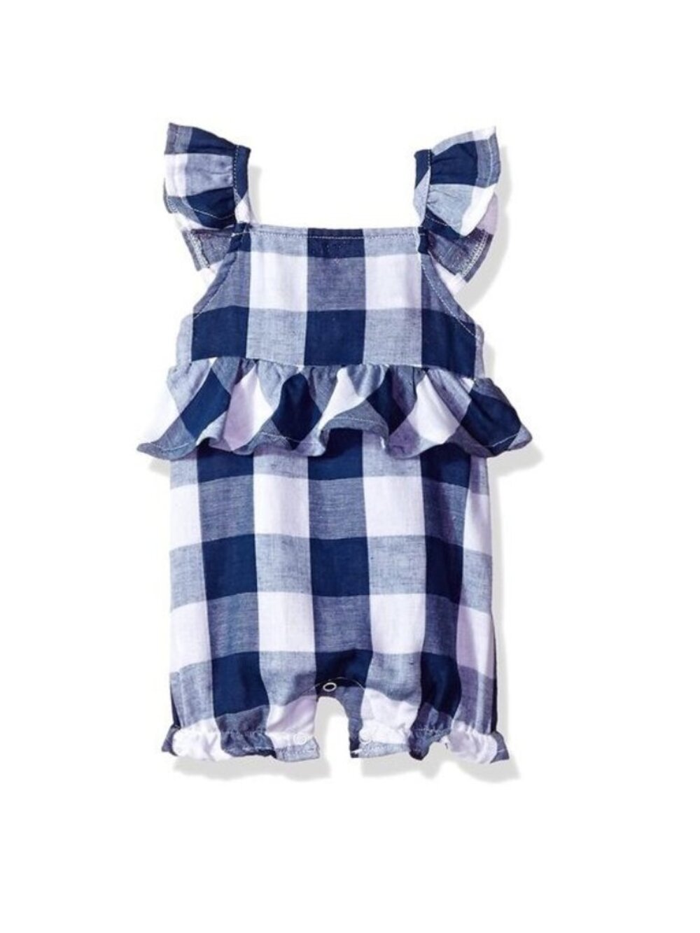 Mud Pie 12-18m navy blue white gingham check ruffle bubble romper 1pc NWT cotton